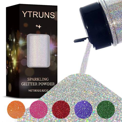 Laser Glitter Powder, 80g, 6 Colors, for Nail Art, Crafts, C