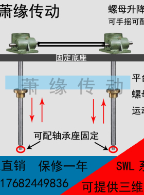 SWL1T 2.5T 5T蜗轮蜗杆螺旋升降机螺母同步联动升降平台电动手摇