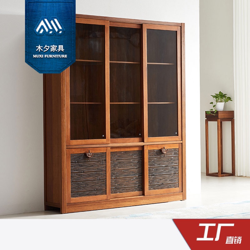 木夕新中式东南亚家具槟榔胡桃木色实木家具竹节博古陈列书架书柜