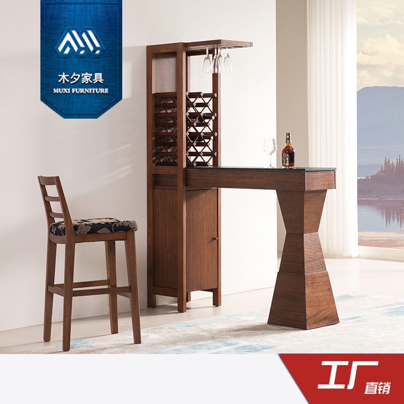 木夕东南亚风格家具槟榔色火烧石吧台酒柜酒架客厅胡桃色实木隔断