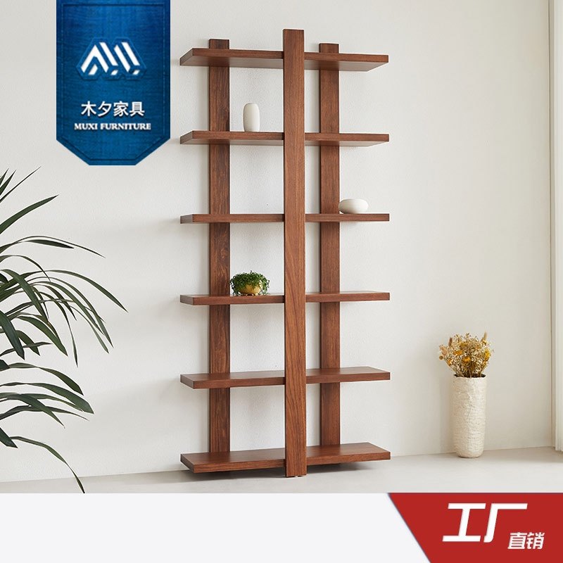 木夕新中式东南亚风格槟榔色家具饰品架胡桃色实木博古展示装饰架