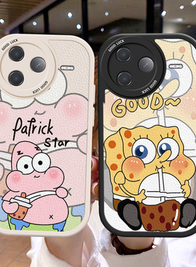 适用小米POCOF4手机壳情侣海绵宝宝POCOF5Pro全包POCOF6PRO5G男女防摔POCOX3Gt国际版卡通皮纹软边趣味可爱壳