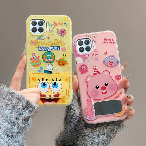 卡通可爱适用oppoF17pro手机壳A93 4G防摔PEHM00潮少女0pp0f17pro保护套f17por小清新ins支架镜子果冻壳时尚
