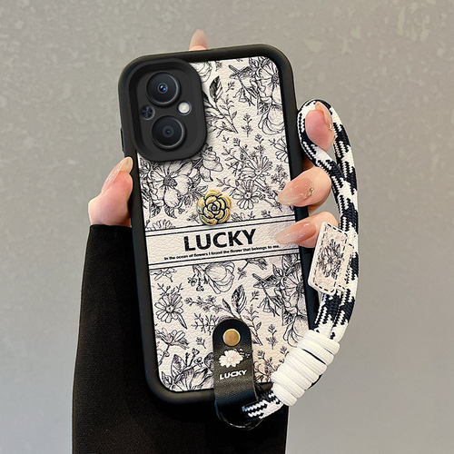 适用oppoA965g版手机壳A96保护套PFUM10潮流opp0a创意opooa96 5g小羊皮oopoα96磨砂手绳可爱学生女山茶花潮