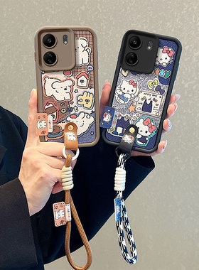 山茶花适用小米POCOC65手机壳卡通可爱复古皮纹红米REDMI13C 4G秋冬好看潮女ins保护壳