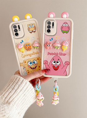 卡通可爱海绵宝宝适用OPPOF19Pro手机壳网红立体耳朵F19Pro+卡通趣味小羊皮软边可爱日韩壳