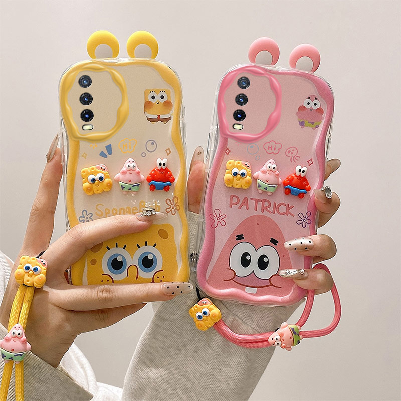 立体耳朵适用vivoY12A手机壳海绵宝宝Y12s派大星公仔奶油纹软边趣味可爱壳