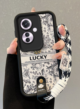 适用oppoReno11f手机壳F25pro山茶花0pp0F25pro创意ooporoneL1f小羊皮潮流可爱保护套学生女磨砂手绳时尚防摔