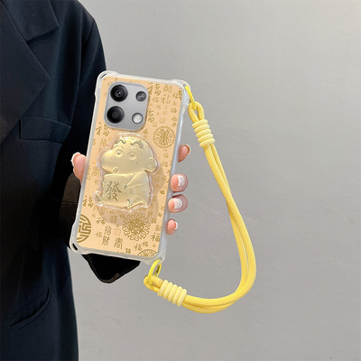 新年发财适用红米Note13 4G手机壳Note13pro 4G立体保护套6pro潮M1805D1SE马年发财小新卡通金泊浮雕情侣少女