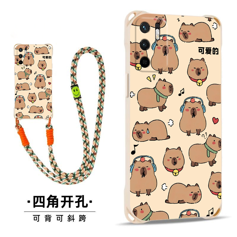 卡皮巴拉适用红米Note10ProMax国际版手机壳可爱nt10s卡通Note10Pro全包边男女绳子趣味防摔壳