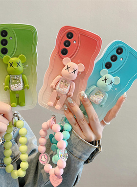 适用三星A34 5G手机壳日韩搞怪galaxy a54 5g保护套ins风可爱女生sx a34简约学生手链samsung立体暴力熊支架