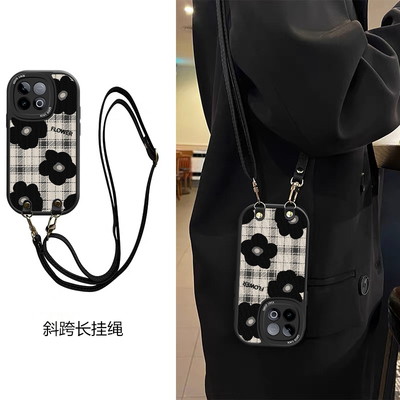 皮纹山茶花适用iQOONeo10Pro+手机壳斜跨iq7挂绳iqooneo9spro+全包neo5s挂件卡通潮少女ins可爱保护壳