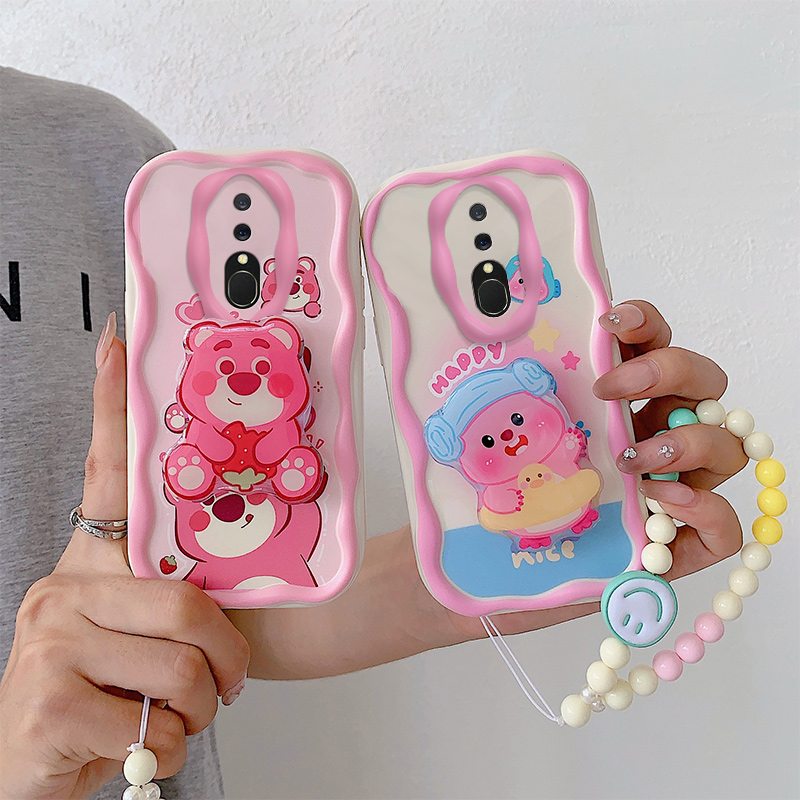适用OPPO A9手机壳简约学生opop a9x个性搞怪少女pcem00硅胶草莓熊oopp a9x保护套ins风可爱女0ppoa9手链支架