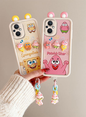 卡通可爱海绵宝宝适用OPPOReno7Lite手机壳网红立体耳朵Reno8Lite/Reno8Z卡通小羊皮可爱日韩壳