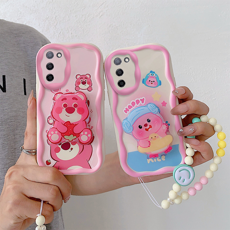 适用于OPPO A55手机壳卡通潮女款ooppa55个性手链支架PFVM10时尚学生opop a56保护套ins风可爱女PEMM00草莓熊