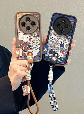 山茶花适用小米POCOC75手机壳卡通可爱复古皮纹PocoM7 5G秋冬好看潮女ins保护壳