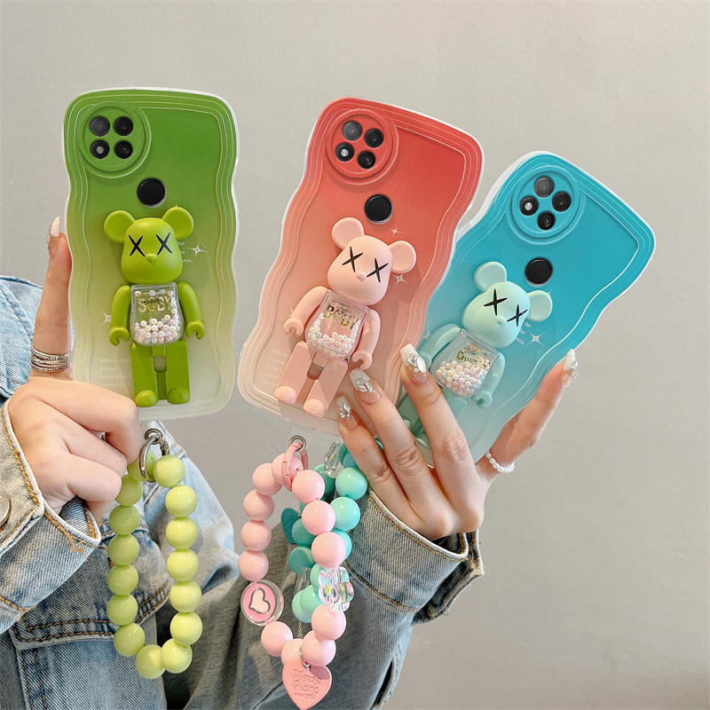 适用红米12c手机壳时尚潮女可爱redmi 9c个性暴力熊支架hongmi 12c保护套ins风可爱女生reaml 9c立体潮手链