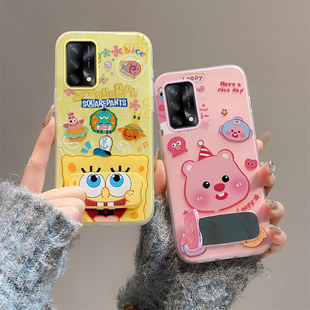 卡通可爱适用oppoA74国际版 手机壳A74保护套CPH2197潮少女oppa74防摔0ppoa74国际果冻壳支架镜子小清新ins潮