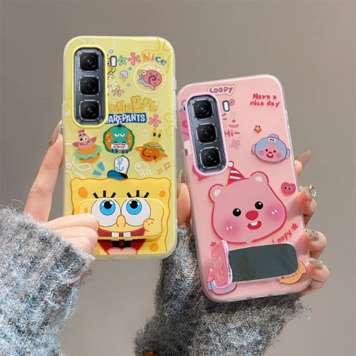 卡通可爱适用于INFINIX Hot50Pro+手机壳果冻壳小清新防摔hot50pro十潮流少女创意镜子支架保护套