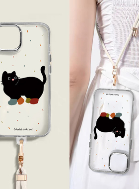 潮牌小黑猫适用于OPPOF9手机壳斜跨F9Pro日韩透明壳F19Pro+卡通可爱少女保护套硅胶时尚男女