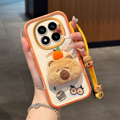 海绵宝宝适用红米Note154g海外版手机壳Note155g国际版磨砂防摔手绳立体浮雕卡通保护套可爱少女潮卡皮巴拉