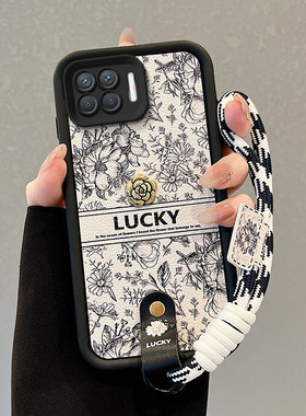 适用oppoF17pro手机壳A93 4G磨砂Reno4f创意PEHM00手绳reon4f潮流PEHMo0可爱f17por小羊皮学生女保护套山茶花