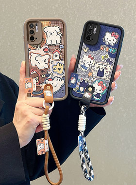 山茶花适用小米POCOM3Pro5G手机壳卡通可爱复古皮纹秋冬好看潮女ins保护壳