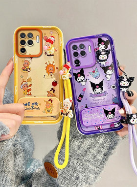 卡通可爱适用oppoF19pro手机壳Reno5f/Reno5lite/A94镜子支架CPH2203少女Rone5f手绳保护套潮流磨砂立体公仔