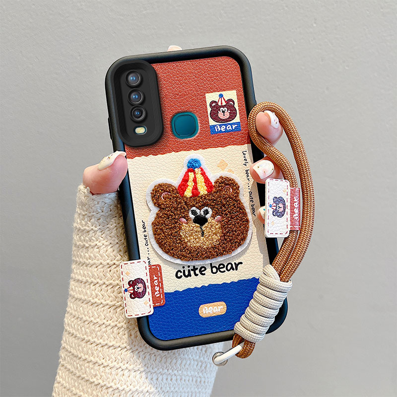 适用vivoY17手机壳刺绣皮纹男女vovoY17情侣viovy17卡通可爱女vibo y17保护套新款vlvoy17日韩搞怪y17外壳