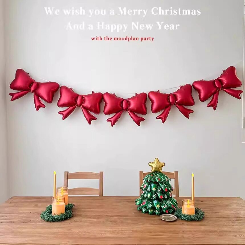 圣诞节金属蝴蝶结气球店铺柜台幼儿园活动背景墙布置铝膜气球道具