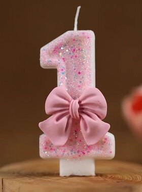 网红创意高级感可爱粉色蝴蝶结数字蓝色沙滩儿童氛围生日蜡烛装饰