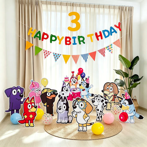 布鲁伊宝宝生日场景布置气球kt板儿童卡通派对布置装饰背景板道具