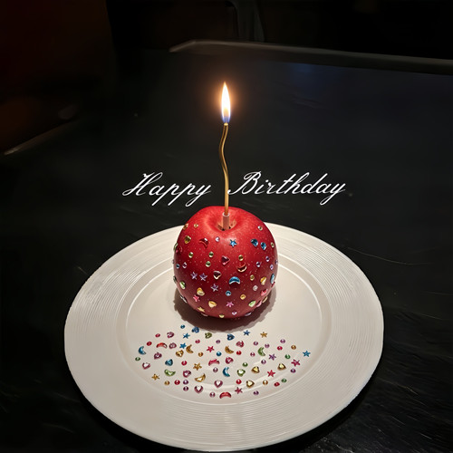 水钻苹果生日蛋糕装饰摆件韩式温柔风少女许愿蜡烛拍照出片道具