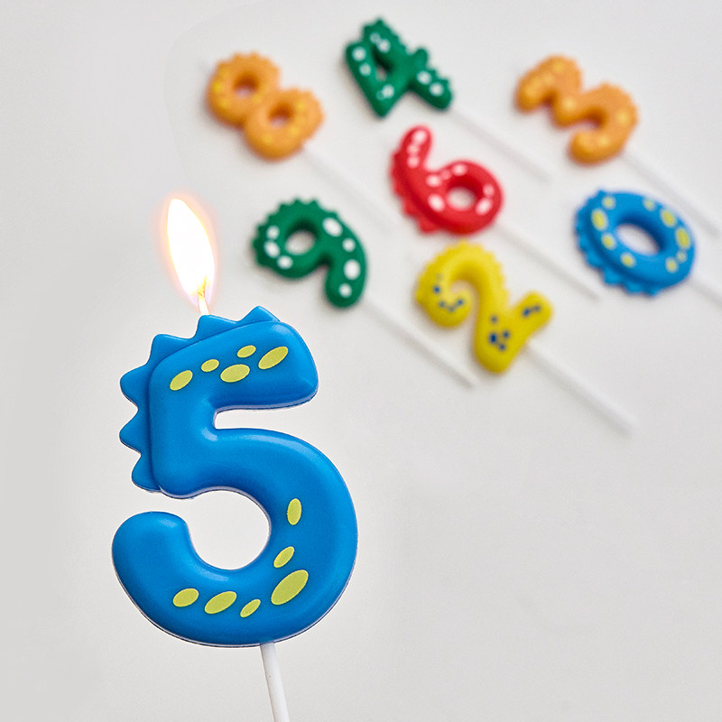 卡通恐龙数字蜡烛男孩彩色生日插件宝宝周岁装饰蛋糕拍照道具布置图片