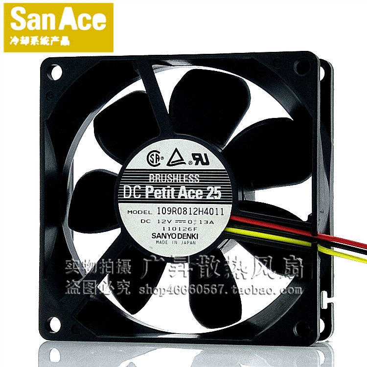 三洋 8025 12V 0.13A 3线 8cm测速机箱电源风扇109R0812H4011/430
