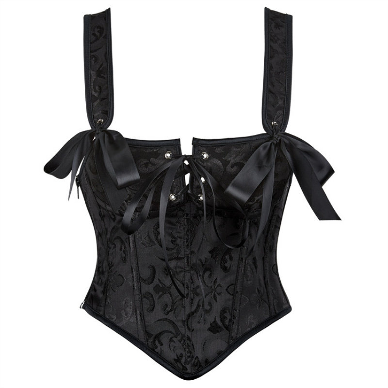 新款黑色提花夏季复古宫廷束腰聚拢肩带束胸外搭骨衣塑身衣corset