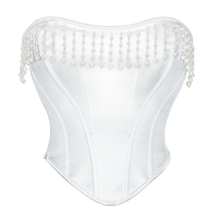 素雅白色束身衣珍珠装 高贵优雅公主风鱼骨胸衣corset礼服 饰宫廷装