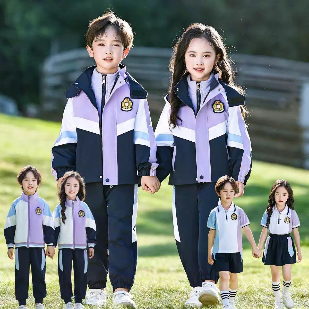 小学生校服春秋装儿童班服运动服三件套冲锋衣幼儿园园服纯棉套装