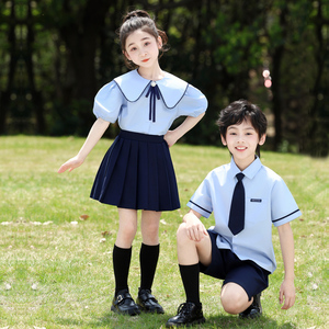 幼儿园园服夏装纯棉英伦风儿童班服小学生校服套装表演毕业照服装