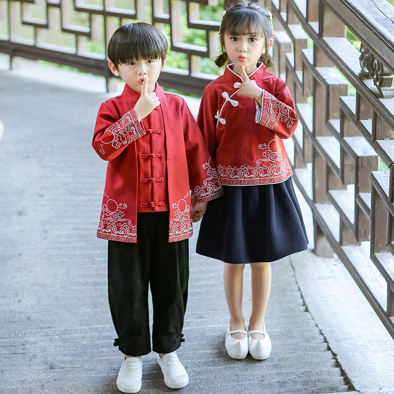幼儿园园服新款春秋装汉服棉小学生校服民族风儿童班服套装中国风