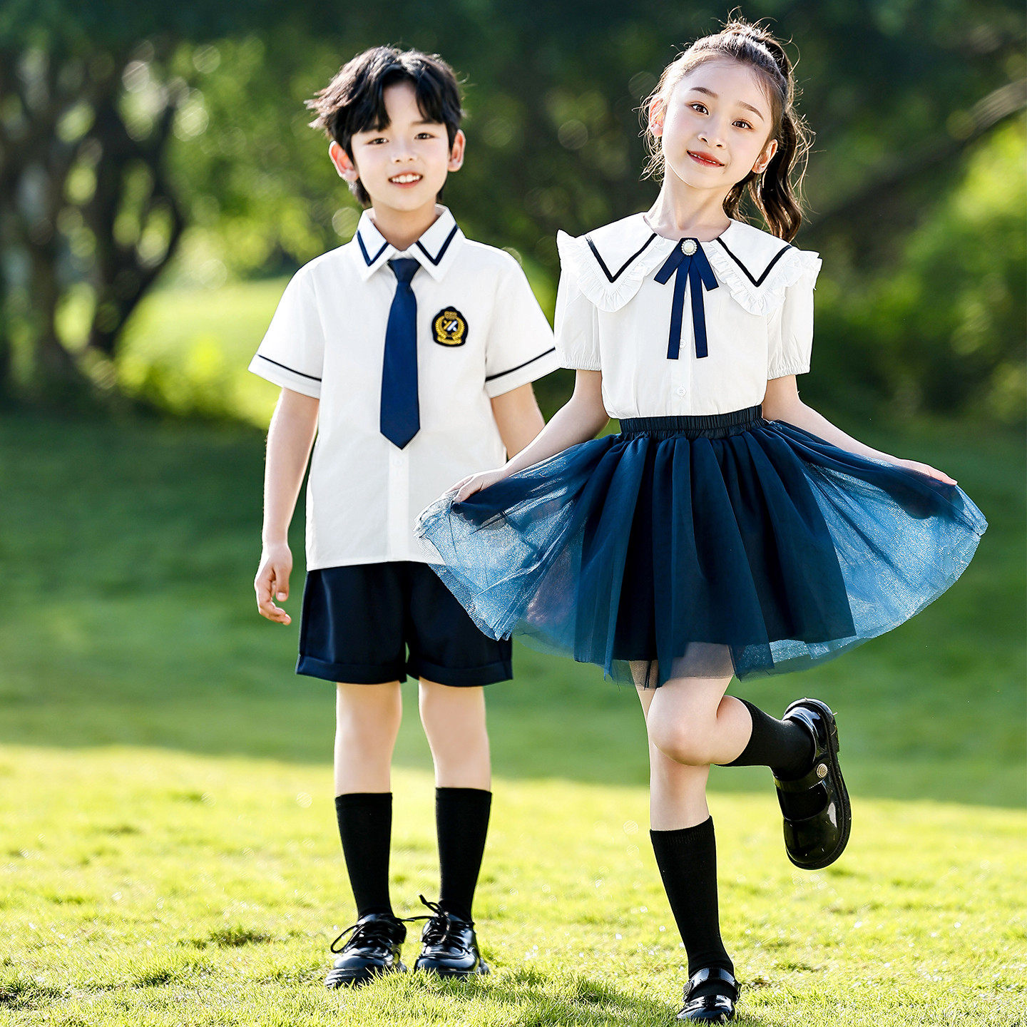 学院风儿童校服夏装小学生班服幼儿园园服演出服毕业照衬衫百褶裙