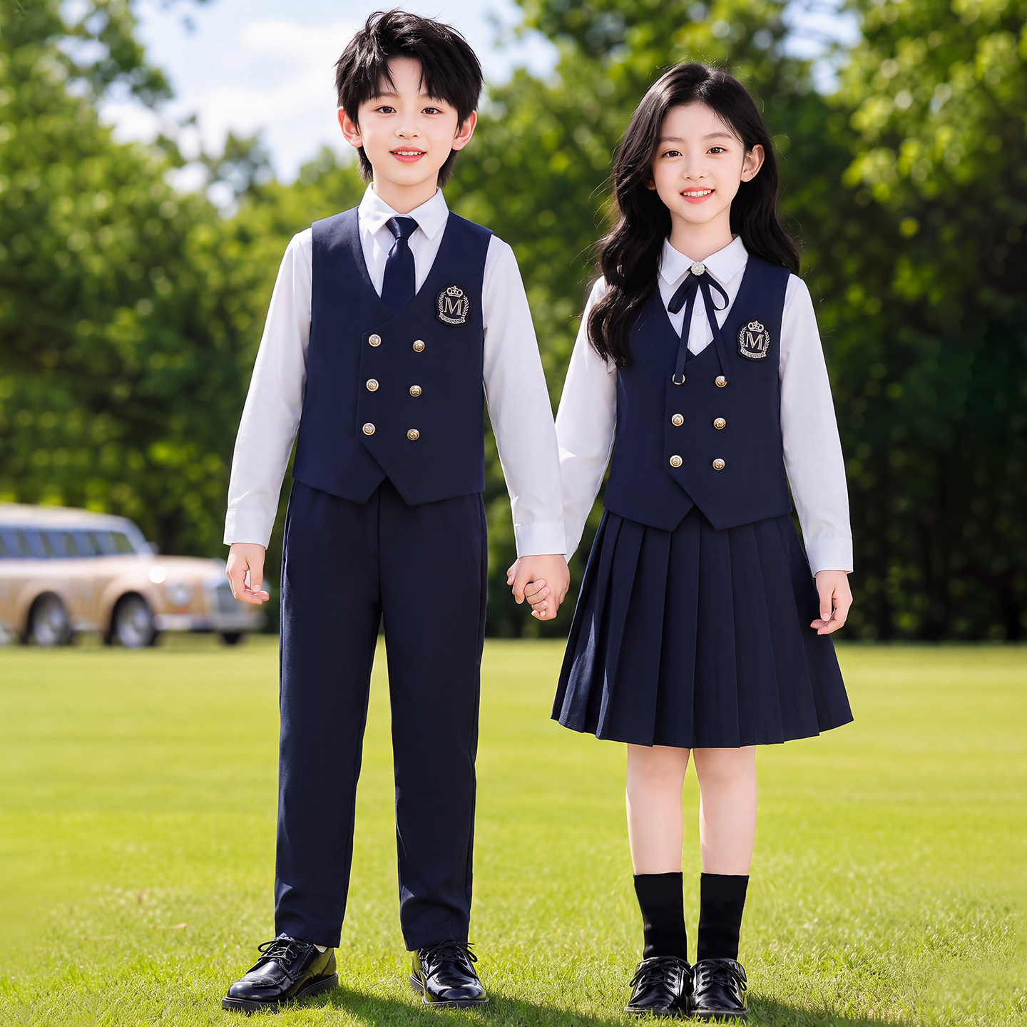 幼儿园园服春秋款英伦风校服儿童班服两件套小学生合唱演出服套装