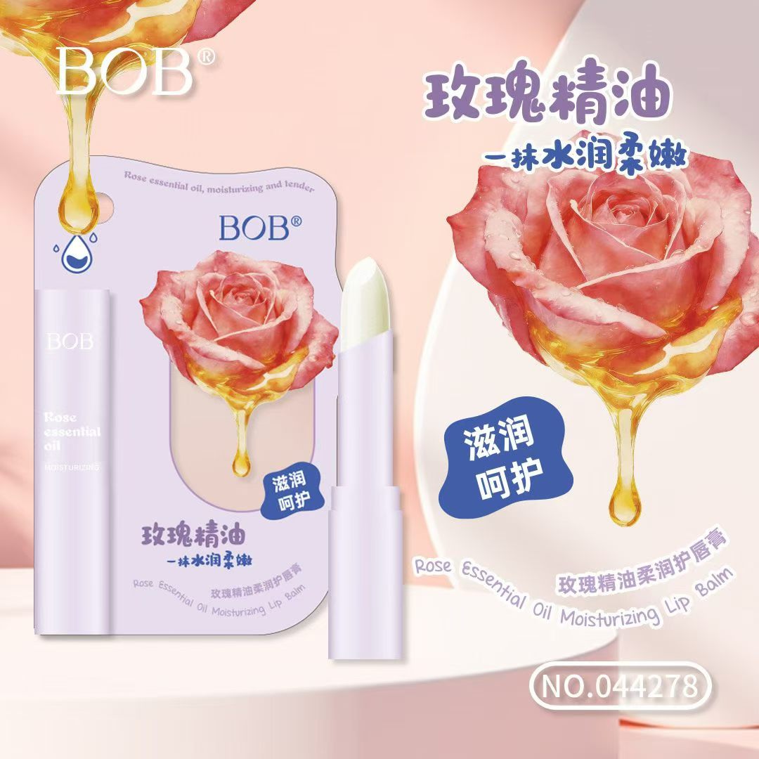 BOB玫瑰精油柔润护唇膏细腻丝滑水润亲肤提升唇部水润度