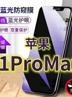 适用苹果11PROMAX蓝光防窥膜iPhone11防偷窥钢化膜5G手机膜黑边防偷看s16e抗兰光全屏防摔护眼保护膜高清防爆