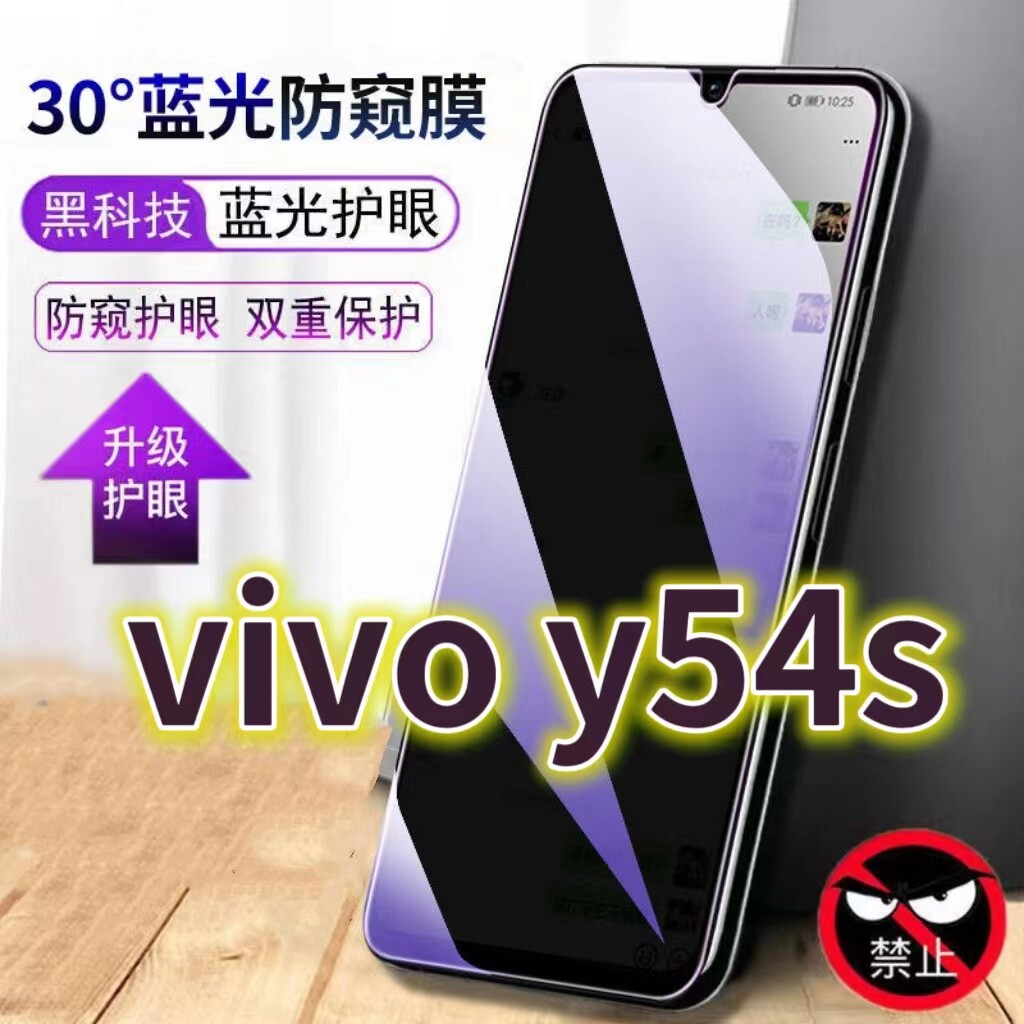 适用vivoy54s5G蓝光防窥膜V2045A防偷窥钢化膜Y54S手机膜黑边防偷看步步高丫54s抗兰光全屏防摔护眼保护膜高