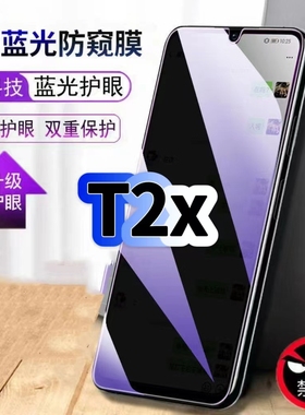 适用vivoT2x蓝光防窥膜V2188A黑边钢化膜步步高T2x手机膜保护隐私VIVO护眼防偷窥看5G全屏防摔爆高清玻璃贴膜