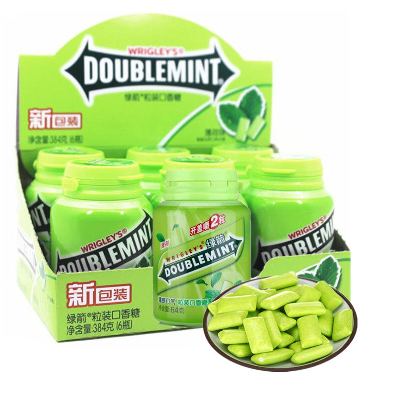 绿箭口香糖薄荷绿茶味56g*6瓶整盒清新口气白领便携旅游