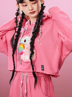 粉色卡通卫衣卫裤两件套装2025早春新款运动套装女