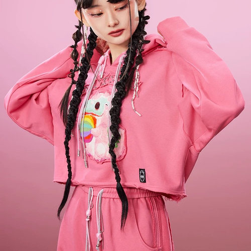 粉色卡通卫衣卫裤两件套装2025早春新款运动套装女