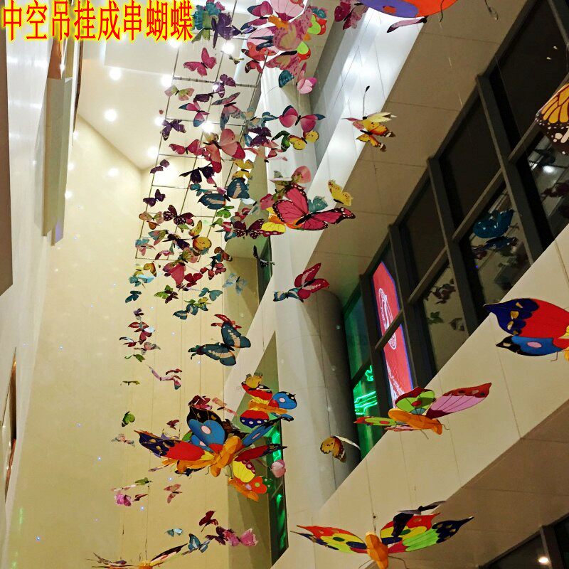仿真蝴蝶立体装饰穿线成串挂饰中空吊挂棚顶吊线婚庆道具空中吊饰